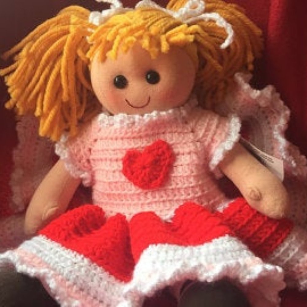 14 " rag doll with handcrafted crocheted